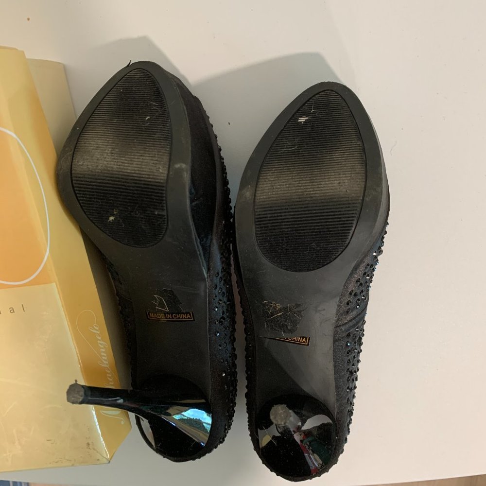 Michaelangelo Peyton Black Sparkle Platform Stiletto Heels Peep Toe Pumps Sz 8.5 - Picture 10 of 10